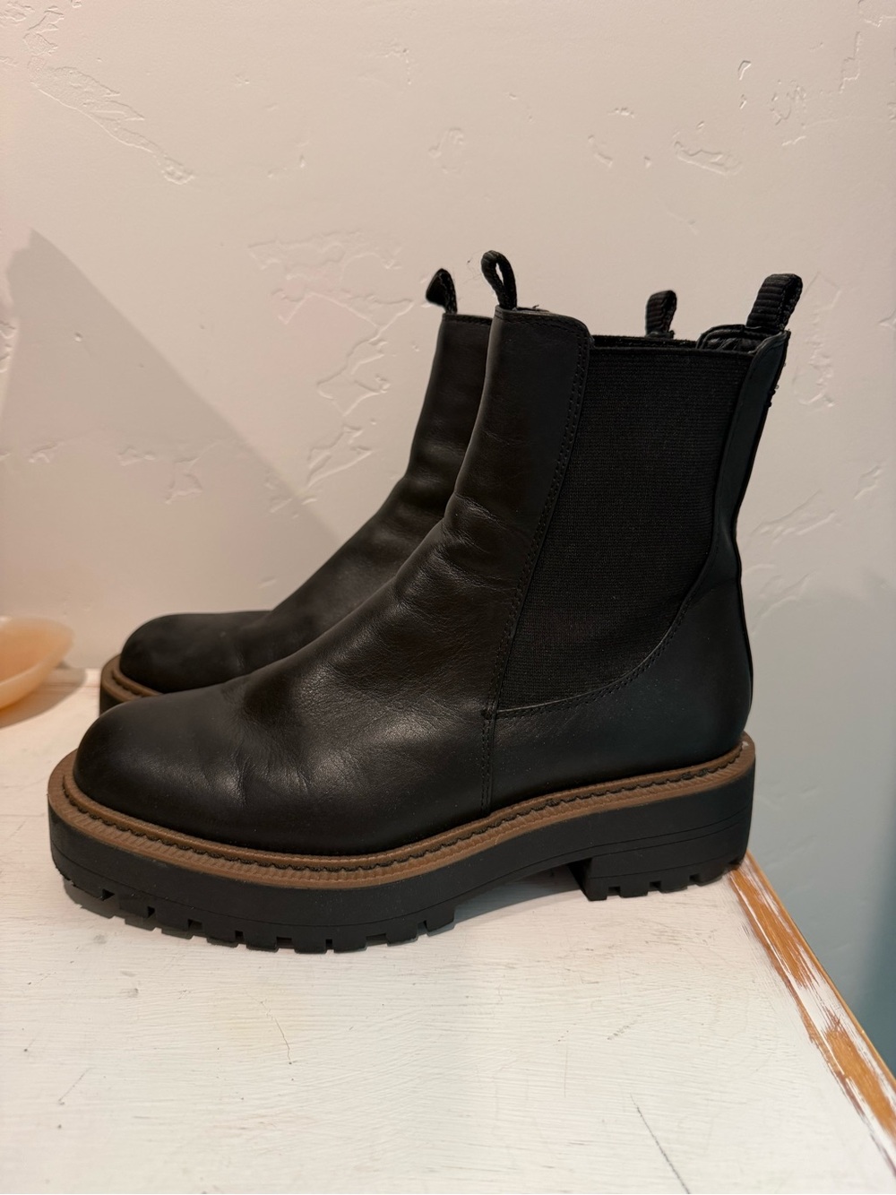 Sam Edelman Black Leather Chelsea Lug Booties